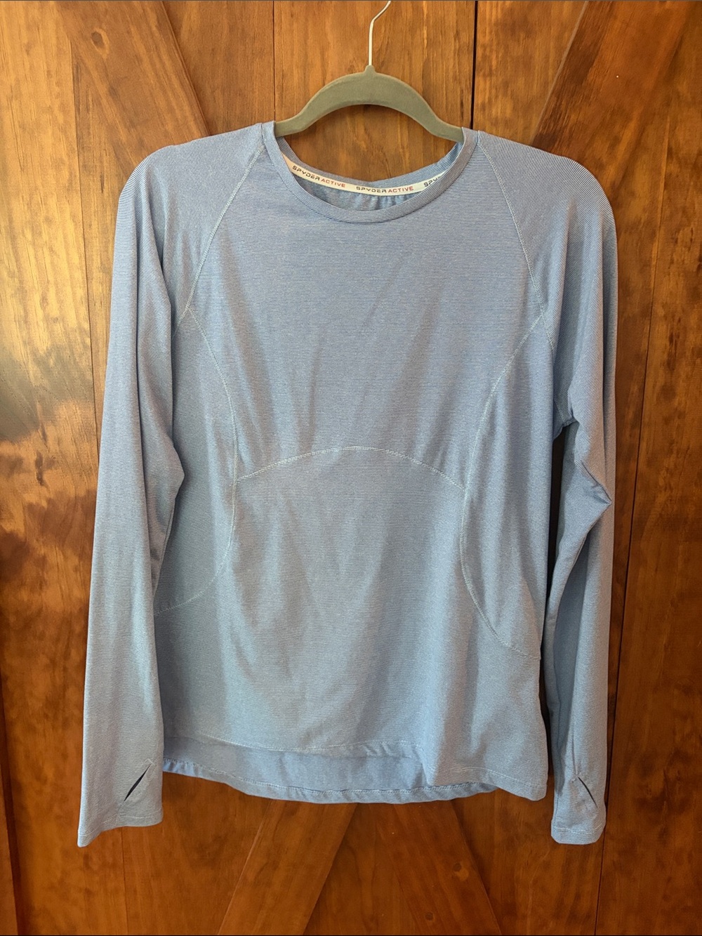 Spyder Blue white stripe active shirt with side zip pocket